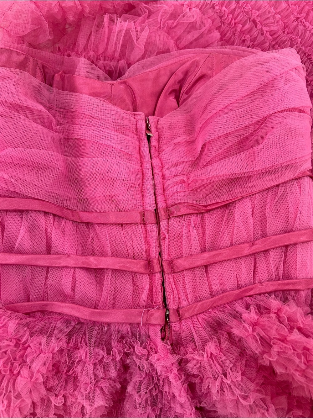 Clifton Wilhite Vintage 1960’s Pink Ruffled Tulle Strapless Midi Dress - Picture 10 of 11